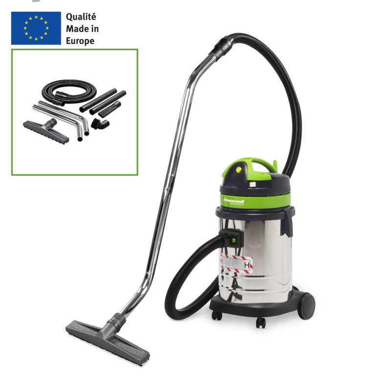 Aspirateur d'atelier en inox 33L  filtre HEPA H  Cleancraft dryCAT 133 IC CLASSE H