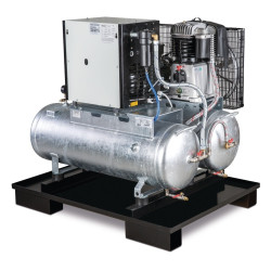 Compresseur à piston fixe avec 2 réservoirs d'air comprimé de 100 litres et sécheur frigorifique Aircraft 703 / 2x100 / 10K - Op
