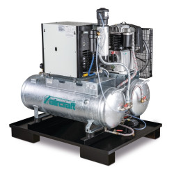 Compresseur à piston fixe avec 2 réservoirs d'air comprimé de 100 litres, sécheur frigorifique, filtre fin, purgeur de vapeur et