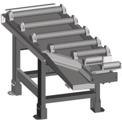 Convoyeur à rouleaux motorisé de connexion 2000 x 520 mm, découpe à 60 ° côté amenée