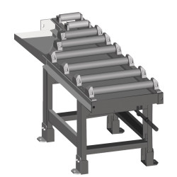 Convoyeur à rouleaux motorisé de connexion 2000 x 520 mm, découpe à 60 ° côté évacuation
