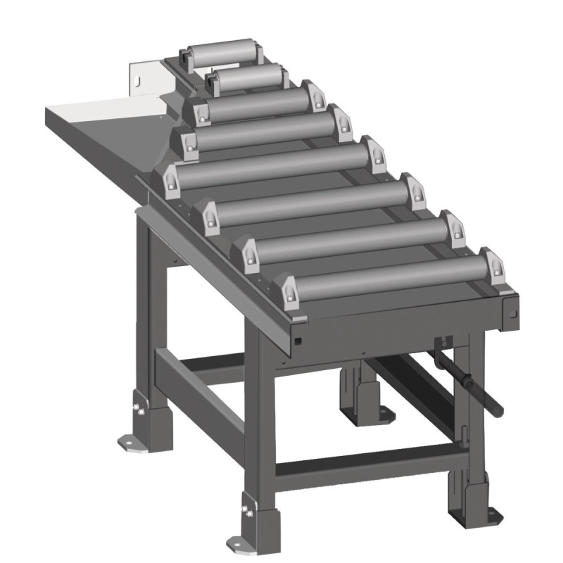 Convoyeur à rouleaux motorisé de connexion 2000 x 520 mm, découpe à 60 ° côté évacuation