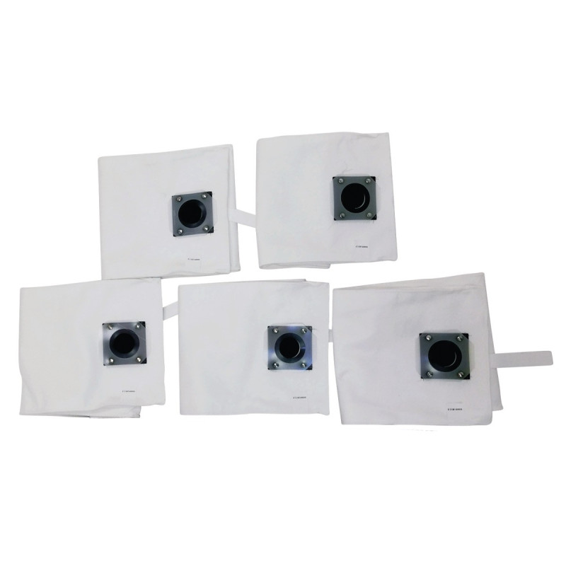 5 sacs filtrants antistatiques Classe H + 5 sacs d'élimination + 5 colliers Colson | optimachines