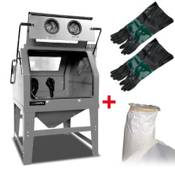 Cabine de sablage avec aspiration, gants et abrasif  1200 litres avec double ouverture  Uniworks ACSB120