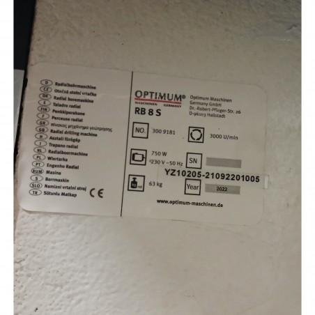 Perceuse radiale Optimum RB 8 S, bonne affaire, plaque signalétique Perceuse radiale Optimum RB 8 S, bonne affaire, plaque signalétique