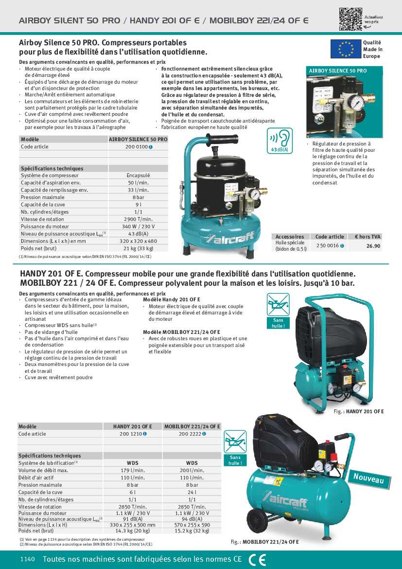 Compresseur silencieux 8 bars - 9 l Aircraft Airboy SILENCE 50 PRO