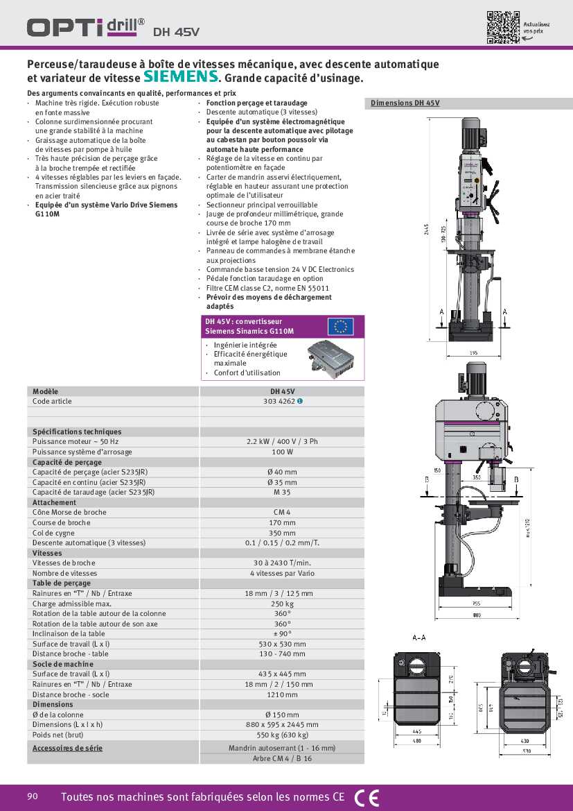 Perceuse à colonne Optimum DH 45V - optimachines