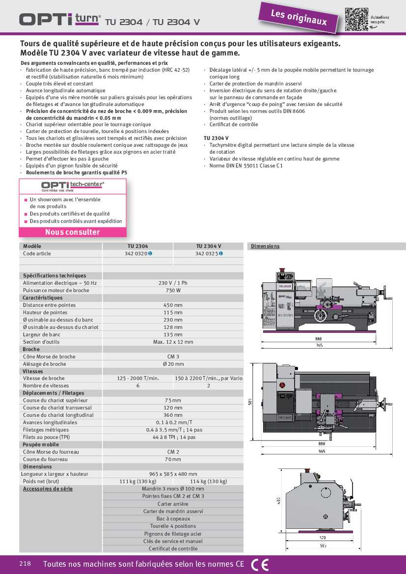 Tour à métaux Optimum TU 2304 - Optimachines