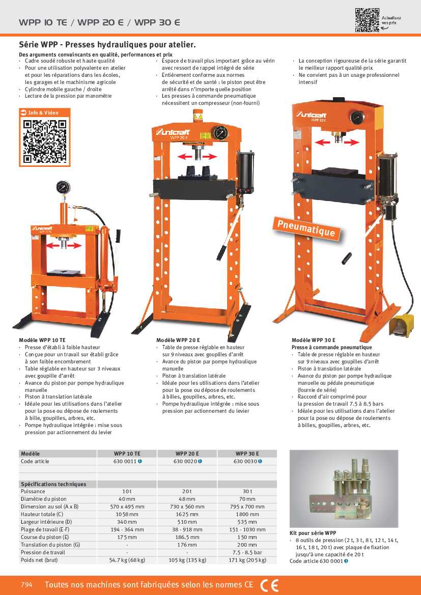 Presse hydraulique d'établi Unicraft WPP 10 TE - Optimachines