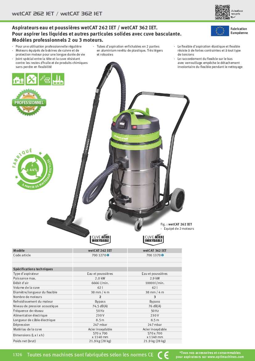 Aspirateur eau et poussières Cleancraft wetCAT 116 E - Optimachines